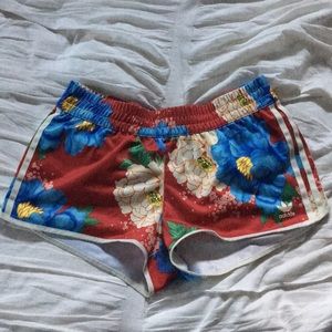 ADIDAS: Red flower print shorts